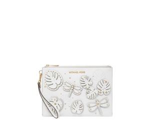 Buy Michael Kors 3D Dragonfly & Monstera Leaf Appliqué Wristlet White at Sasom – Authentic and Ready to Ship