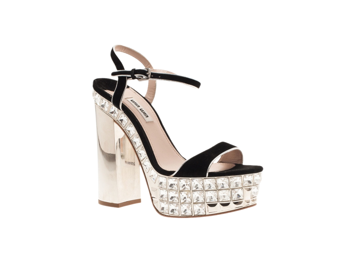 Buy Miu Miu Suede Jeweled Ankle Strap Sandals Black at Sasom – Authentic and Ready to Ship