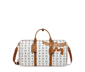 Buy MCM Ottomar Weekender Mega Laurel Visetos White at Sasom – Authentic and Ready to Ship