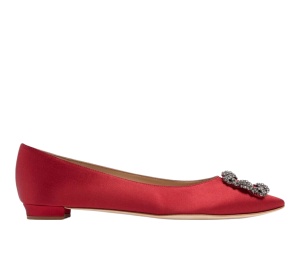 Buy Manolo Blahnik Hangisimu Flats In Satin Red (W) at Sasom – Authentic and Ready to Ship