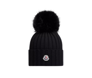 Moncler Wool Beanie with Pom Pom Black