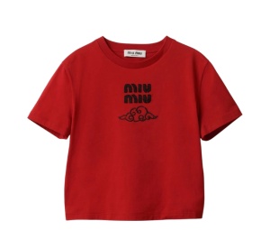 Buy Miu Miu Embroidered Cotton T-shirt Red at Sasom – Authentic and Ready to Ship
