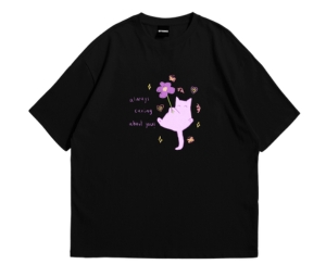 Myyoungs Purple Cat Oversized T-Shirt Black