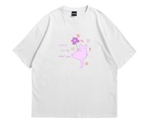Myyoungs Purple Cat Oversized T-Shirt White