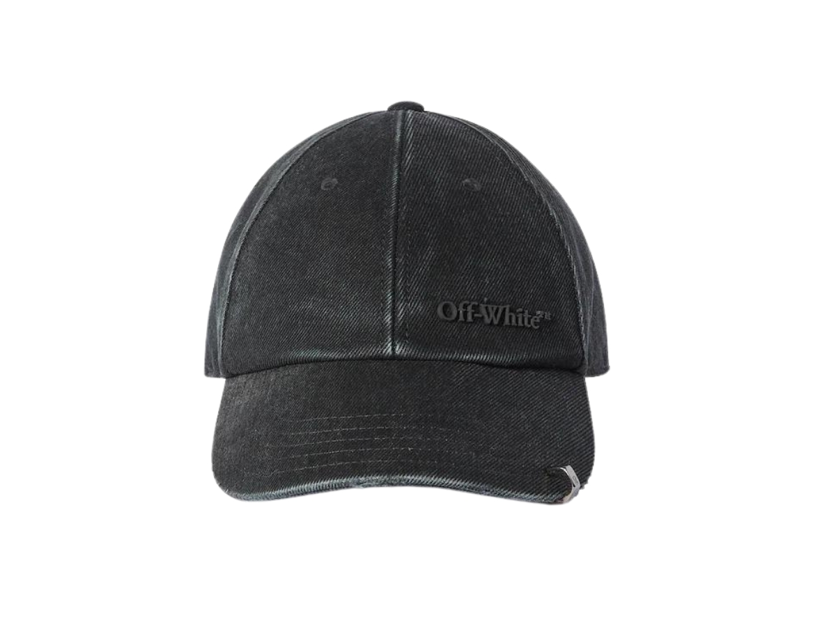 Off-White Black Distressed Denim Baseball Cap Black Denim