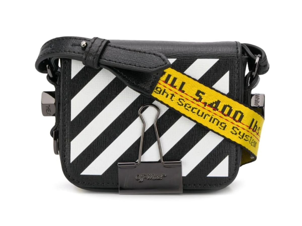 OFF-WHITE Diag Flap Bag Baby Black/Yellow in Leather with Ruthenium-tone -  GB