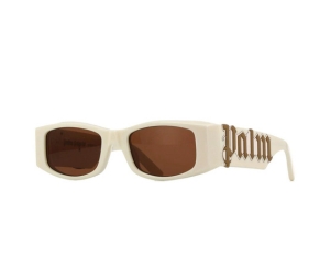 Palm Angels Angel Sunglasses  In Acetate Frame With Brown Lens Ivory White