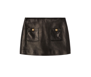 Palm Angels Buttons Leather Mini Skirt Black Gold