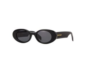 Palm Angels Gilroy Sunglasses In Shiny Black Acetate Frame With Gold Logo And Dark Grey Lenses