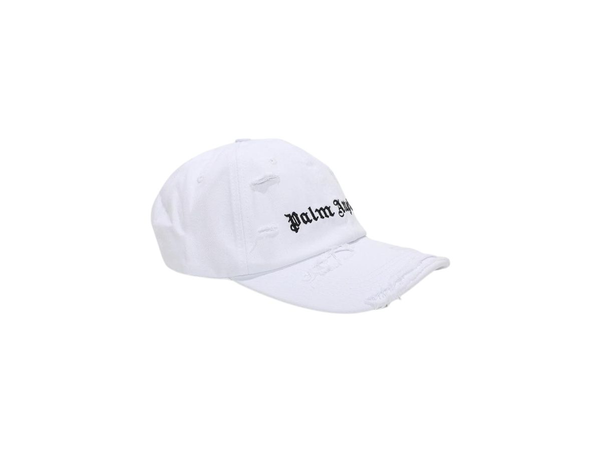 https://d2cva83hdk3bwc.cloudfront.net/palm-angels-ripped-logo-cap-in-cotton-white-black-2.jpg