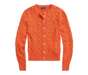 Buy Polo Ralph Lauren Cable-Knit Cotton Crewneck Cardigan Kona Orange (W) at Sasom – Authentic and Ready to Ship
