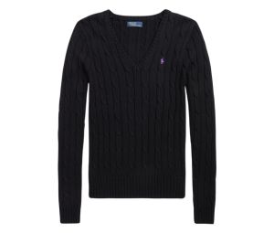 Buy Polo Ralph Lauren Cable-Knit Cotton V-Neck Sweater Black (W) at Sasom – Authentic and Ready to Ship