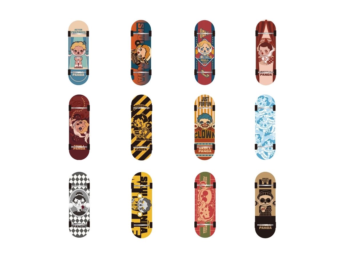 Pop Mart SKULLPANDA Action! Cut! Finger Skateboard Badge Whole Set