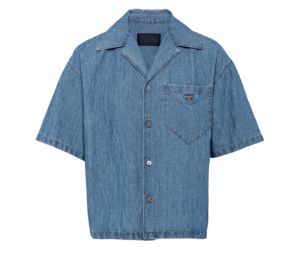 Buy Prada Chambray Shirt With Enameled Metal Triangle Logo Light Blue at Sasom – Authentic and Ready to Ship