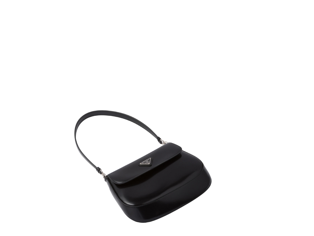 Prada Cleo Brushed Leather Shoulder Bag with Flap 1BD311, Black, One Size