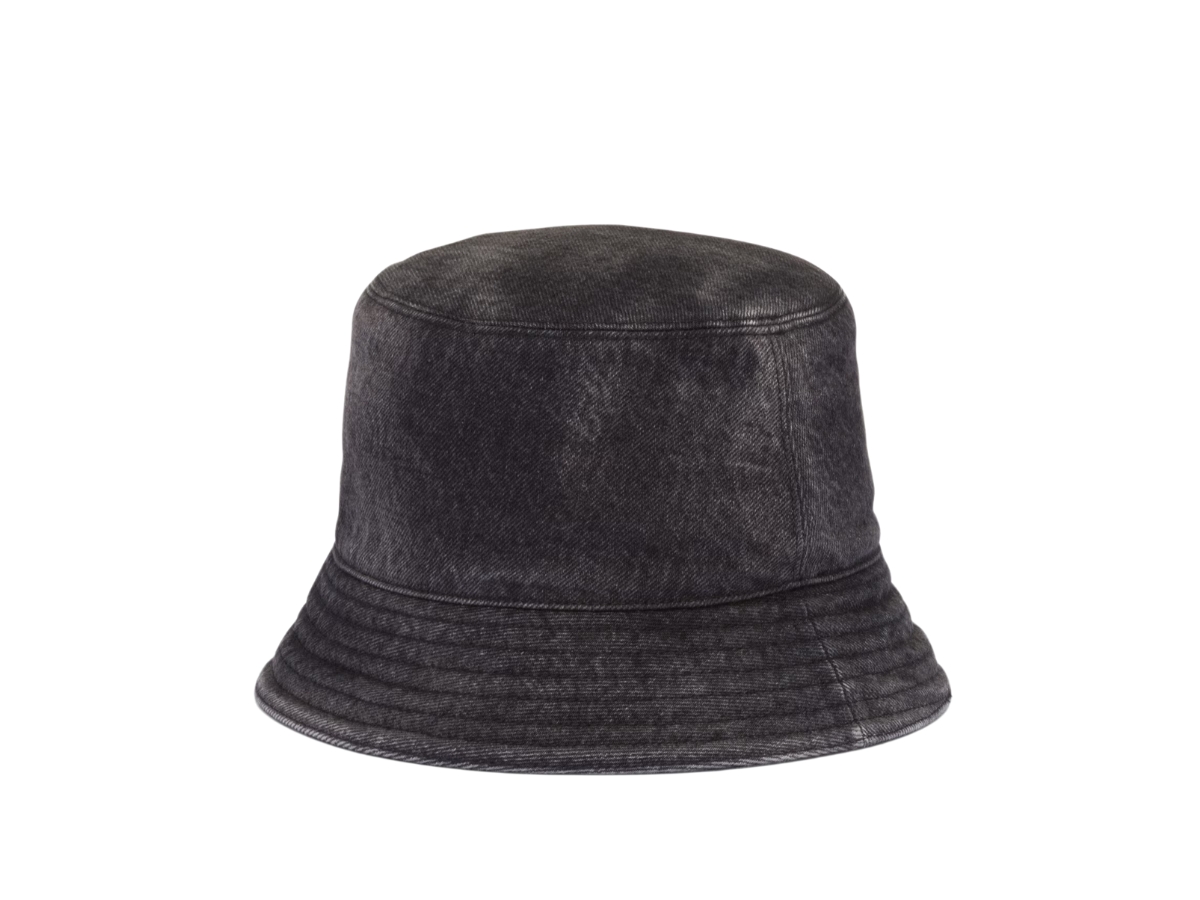 Prada Denim Bucket Hat In Washed Denim With Enameled Metal 