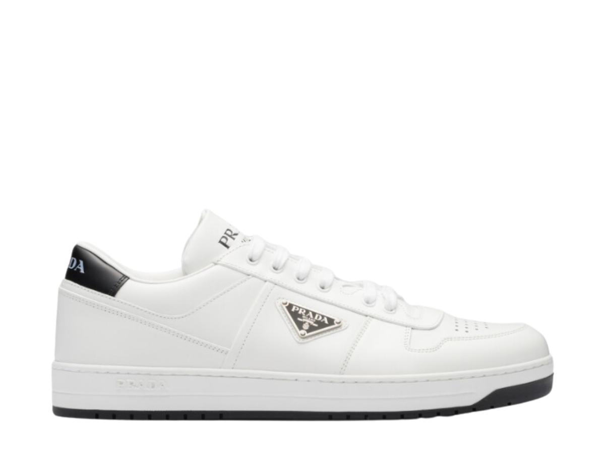Prada Downtown Leather Sneakers With Enamel Triangle Logo