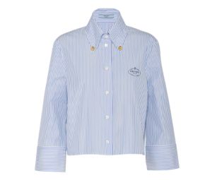 Prada Embroidered Striped Shirt With Embroidered Logo White-Light Blue