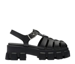Prada Foam Rubber Sandals With Enameled Metal Triangle Logo Black (W)