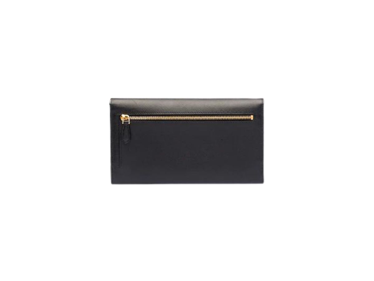 Prada Black Saffiano Leather Flap Wallet With Metal Bar Detail 1MH132 QME  F0002