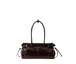 Buy Prada Medium Leather Handbag In Soft Leather With Metal Hardware Dark Brown at Sasom – Authentic and Ready to Ship