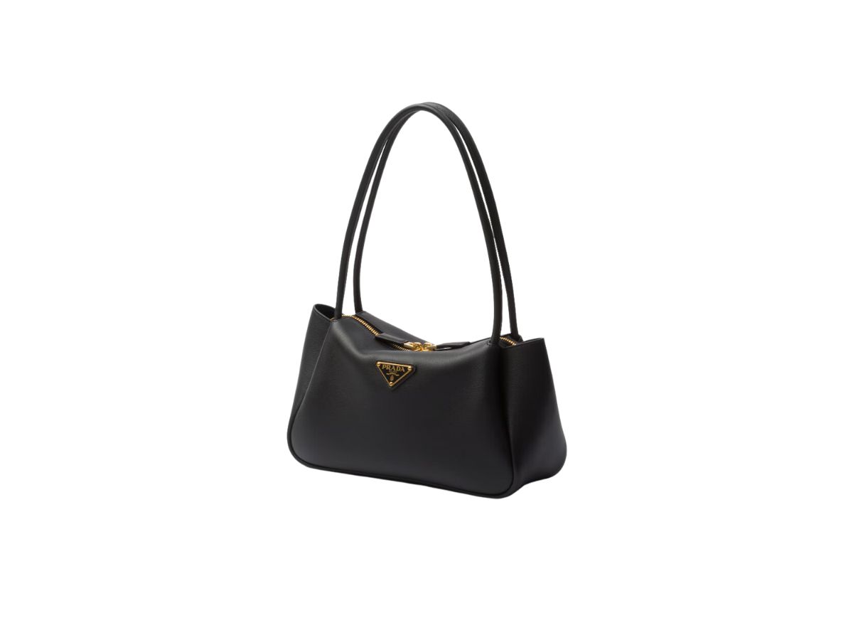 Prada Medium Leather Handbag With Enameled Metal Triangle