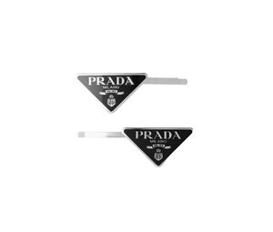Prada Metal Hair Clips With Enameled Triangle Logo Black