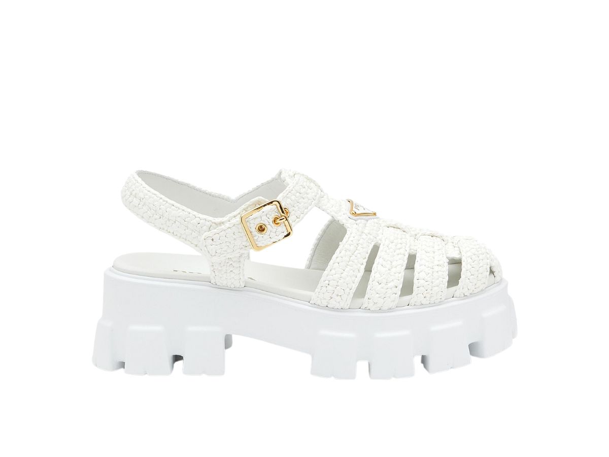Prada Monolith Crochet Cage Sandals With Enameled Metal