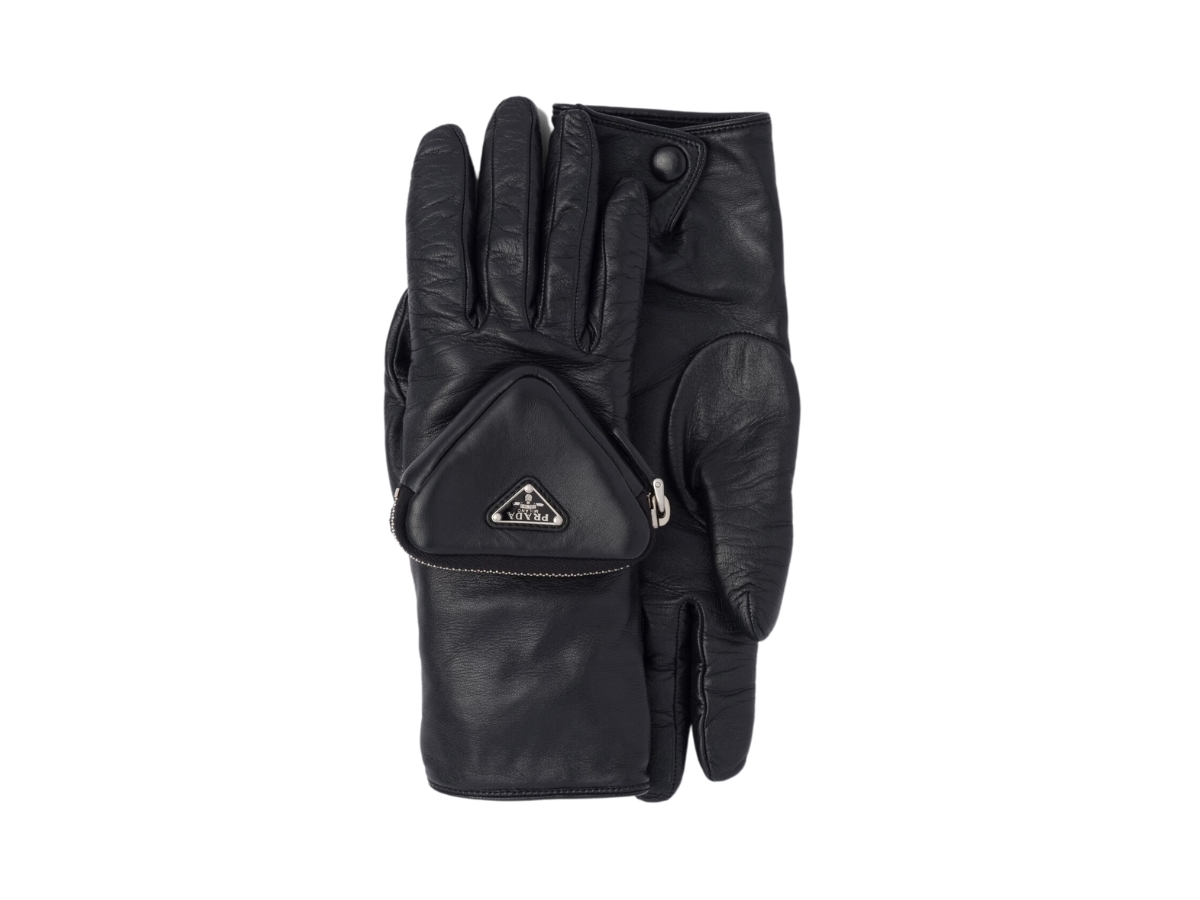 Prada Nappa Leather Gloves With Pouch In Enameled Metal