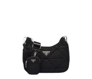Prada Padded Re-Nylon Shoulder Bag With Enameled Metal Triangle Logo And Metal Hardware Black