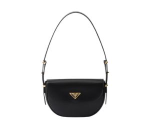 Prada Medium Leather Handbag With Enameled Metal Triangle