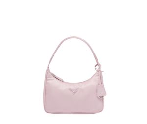 Prada Re-Edition 2000 Re-Nylon Mini-Bag With Enameled Metal Triangle Logo And Woven Tape Handle Alabaster Pink