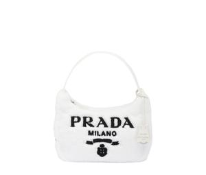 Prada Re-Edition 2000 Terry Mini-Bag With Embroidered Lettering Logo And Woven Nylon Tape Handle White