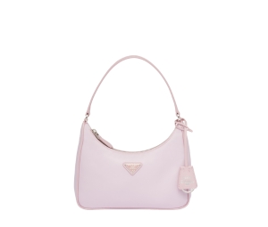 Prada Re-Edition 2005 Re-Nylon Mini Bag In Fabric-Leather With Enameled Metal Triangle Logo Alabaster Pink