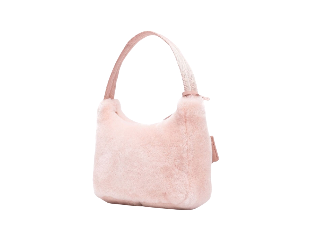 Prada Mini Triangle Logo Shearling Shoulder Bag - Pink