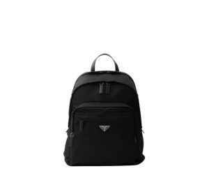 Prada Re-Nylon And Saffiano Leather Backpack With Enameled Metal Triangle Logo Black