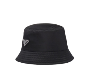 Prada Re-Nylon Bucket Hat In Cotton Lining With Enameled Metal Triangle Logo Black