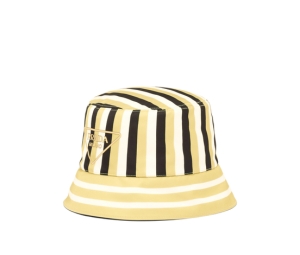 Prada Re-Nylon Bucket Hat In Fabric With Bayadere Printed Logo Yellow-Black