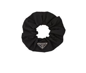 Prada Re-Nylon Scrunchie With Enameled Metal Triangle Logo Black
