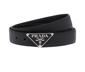Buy Prada Saffiano Leather Belt In Enamel Triangle Logo With Metal Black at Sasom – Authentic and Ready to Ship