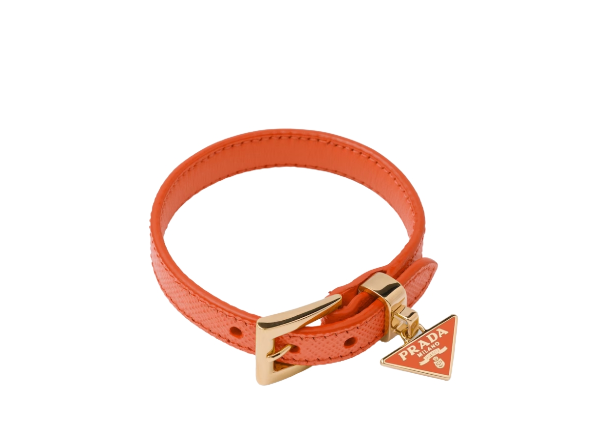 Prada Saffiano Leather Bracelet In Leather With Gold Logo