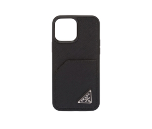 Prada Saffiano Leather Cover For iphone 14 Pro Max With Enameled Metal Triangle Logo Black