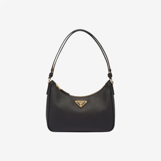 Prada Re-Edition Saffiano Leather Mini-Bag With Enameled Metal Triangle Logo Black