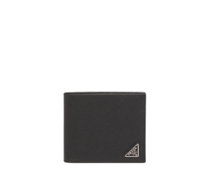 Prada Saffiano Leather Wallet Metal Triangle Logo Black