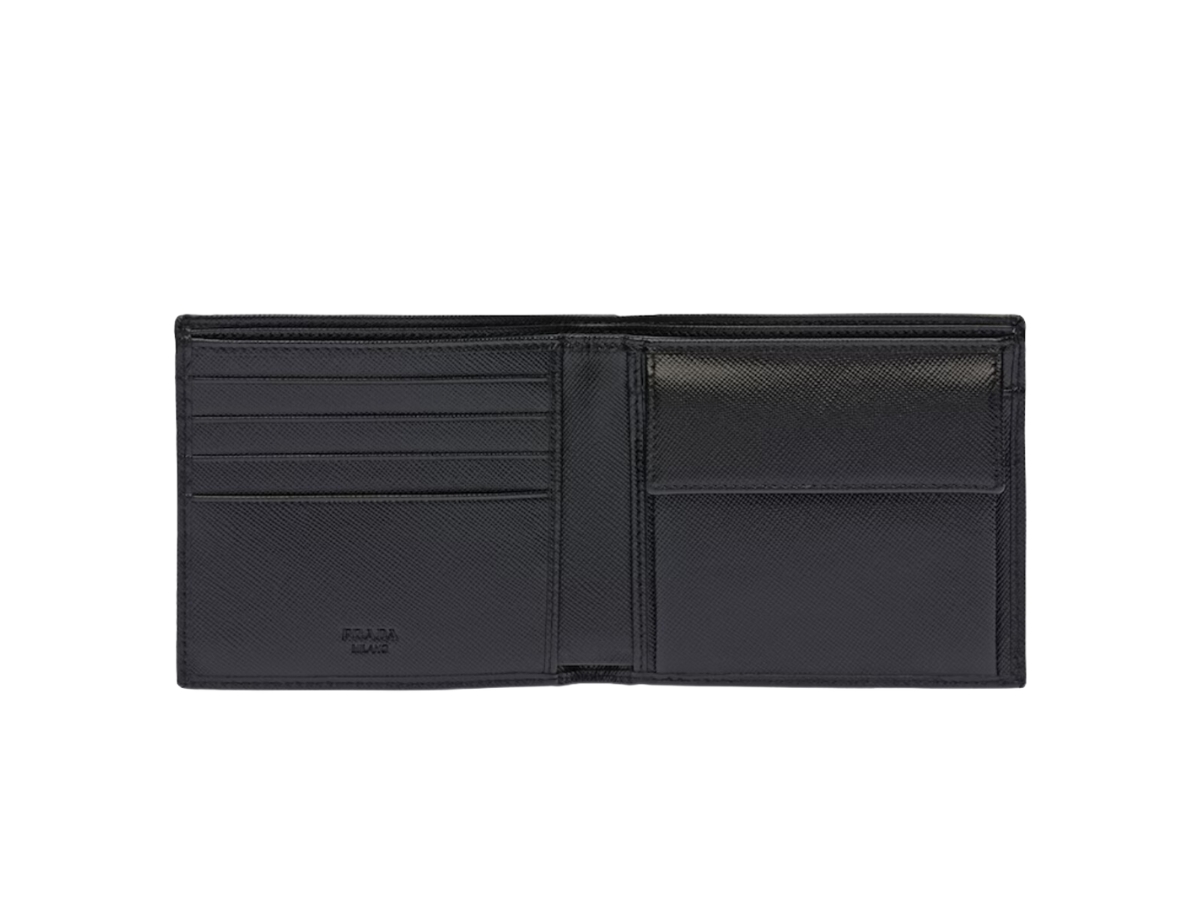 SASOM | bags Prada Saffiano Leather Wallet With Metal Lettering Logo ...