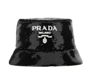 Prada Sequin Bucket Hat With Contrast Logo Black