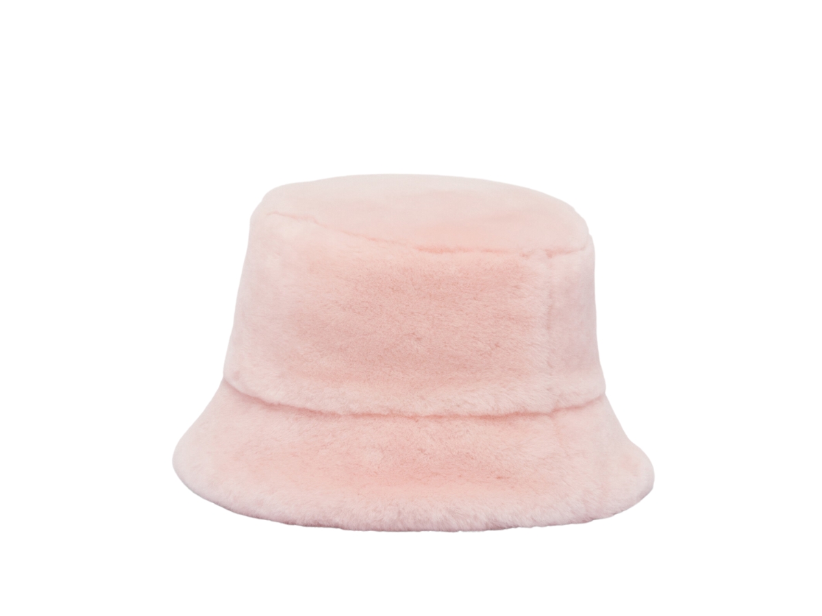 Prada Shearling Bucket Hat In Enameled Metal Triangle Logo  display picture 2