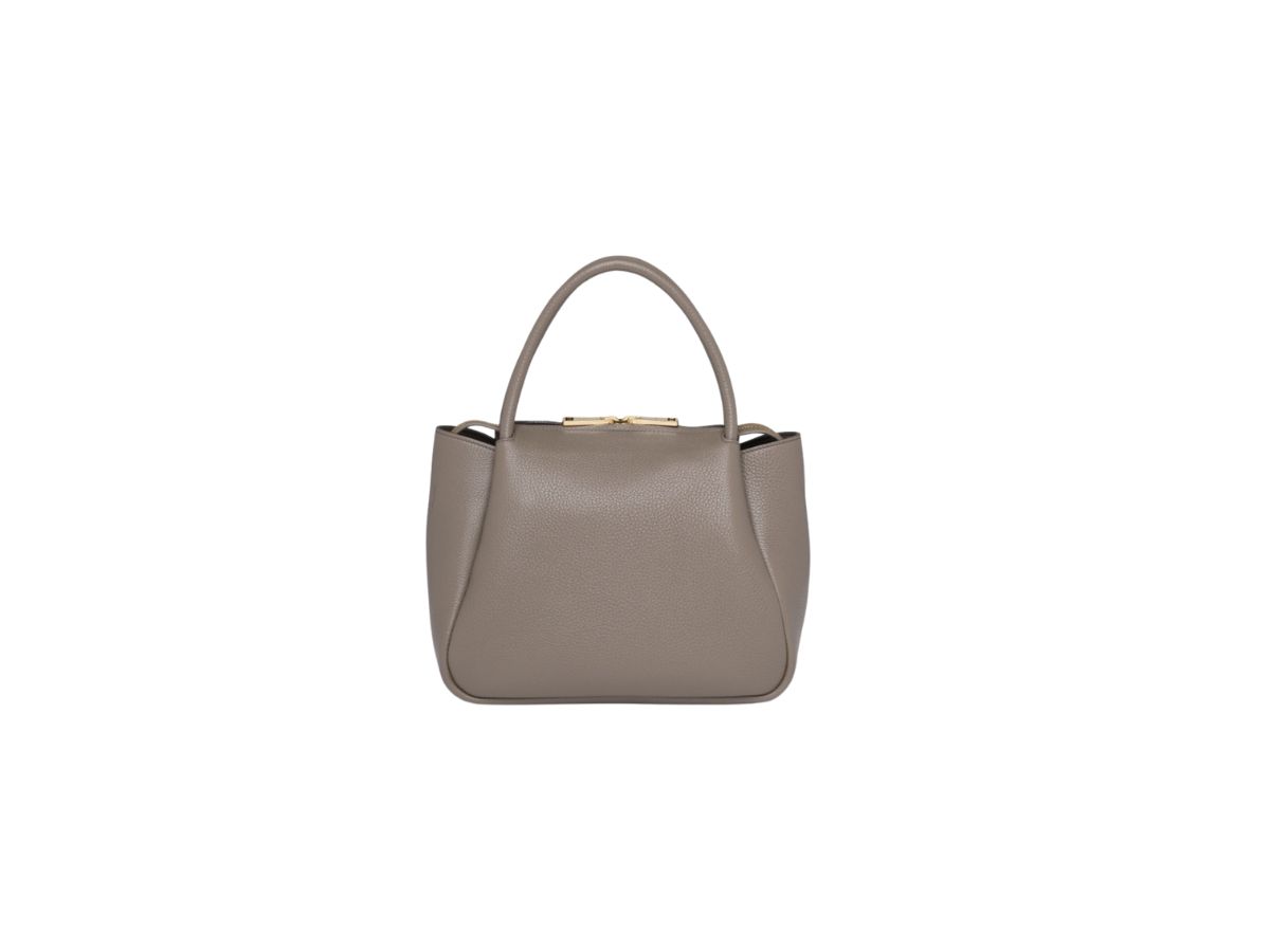 Prada Small Leather Tote Bag With Metal Lettering Logo And Metal Hardware Grey