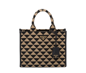 Buy Prada Small Prada Symbole Embroidered Fabric Handbag In Saffiano Leather With Metal Hardware Black-Beige at Sasom – Authentic and Ready to Ship