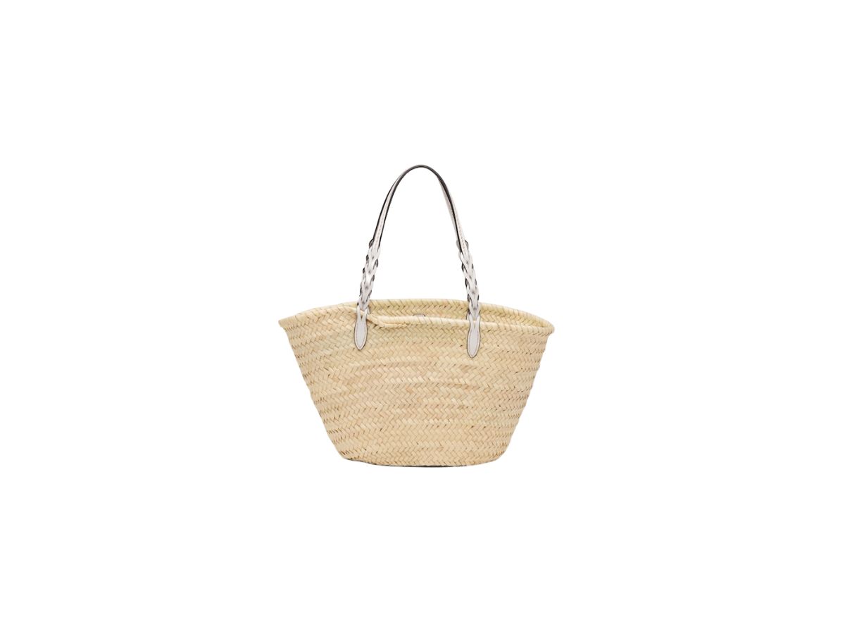 トートバッグ PRADA | Woven Palm and Leather Tote 1BG314_2DIJ_F0N86_V_OOO ウーブンパーム レザー トートバッグ ベージュ ブラック[1BG314